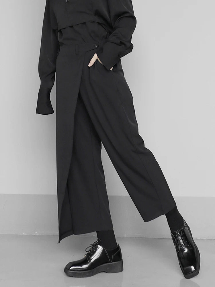 [EAM] High Elastic Waist Black Brief Pleated Long Trousers New Loose Fit Pants Women Fashion Tide Spring Autumn