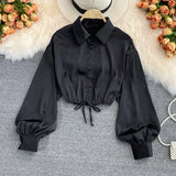 tops woman blouse polo shirts satin long sleeve women blouse female shirt harajuku sexy pleated tee