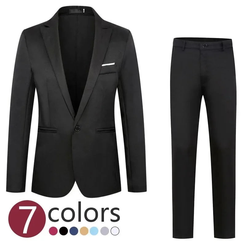 New Men's Fashionable Business Casual Suit Slim Fit Western Style Clothes 2-Piece Set Wholesale Cross-Border E-commerce