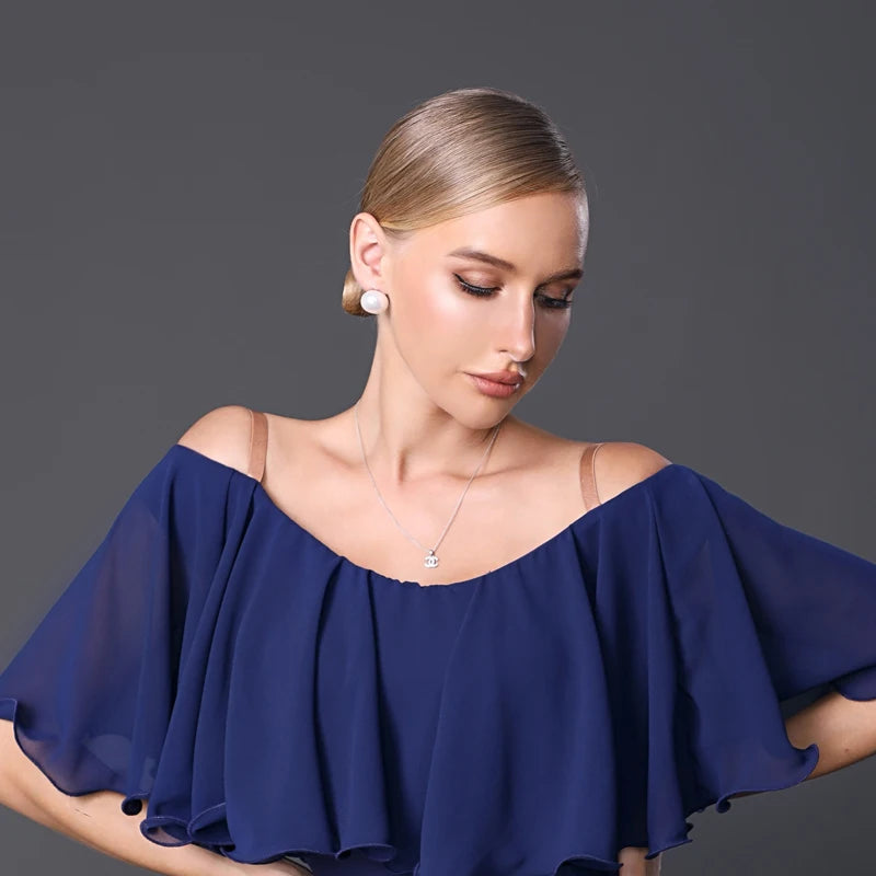 Ruffled Floating Sleeves Modern Dancing Top Women Latin Dance Top Waltz Ballroom Dance Competition Tops Practice Wear