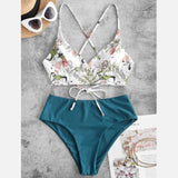 Woman Swimsuits Print Bikini Flower Size Beachwear Sets Two Women Split Swimsuit Plus Piece Swimwears Tankinis Set