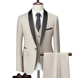 Men's Lapel Collar 3 Piece Suit Set Coat Vest Trousers / Business Groomsmen Groom Wedding Dress Blazer Jacket Pants Waistcoat