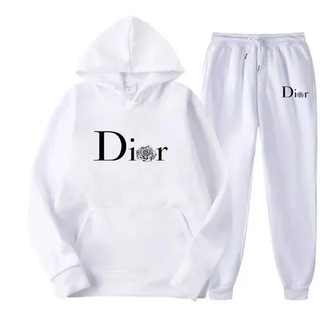 Tracksuit 2 Pieces Sets Hooded Sweatshirt +Drawstring Pants Male Hoodies Running Sportswear Women Autumn Sportswear