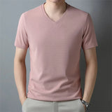 Men's Waffle V Neck Short Sleeve T-Shirt Summer Comfortable Breathable Fashion Top in Solid Colors