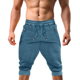 Casual Shorts 3/4 Jogger Capri Pants Men's Breathable Below Knee Outdoor Sports Gym Fitness Shorts with Zipper Pockets