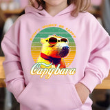 Cute Capybara Loves Bubble Tea kids hoodie pink plus velvet sweater autumn and winter tops for girls