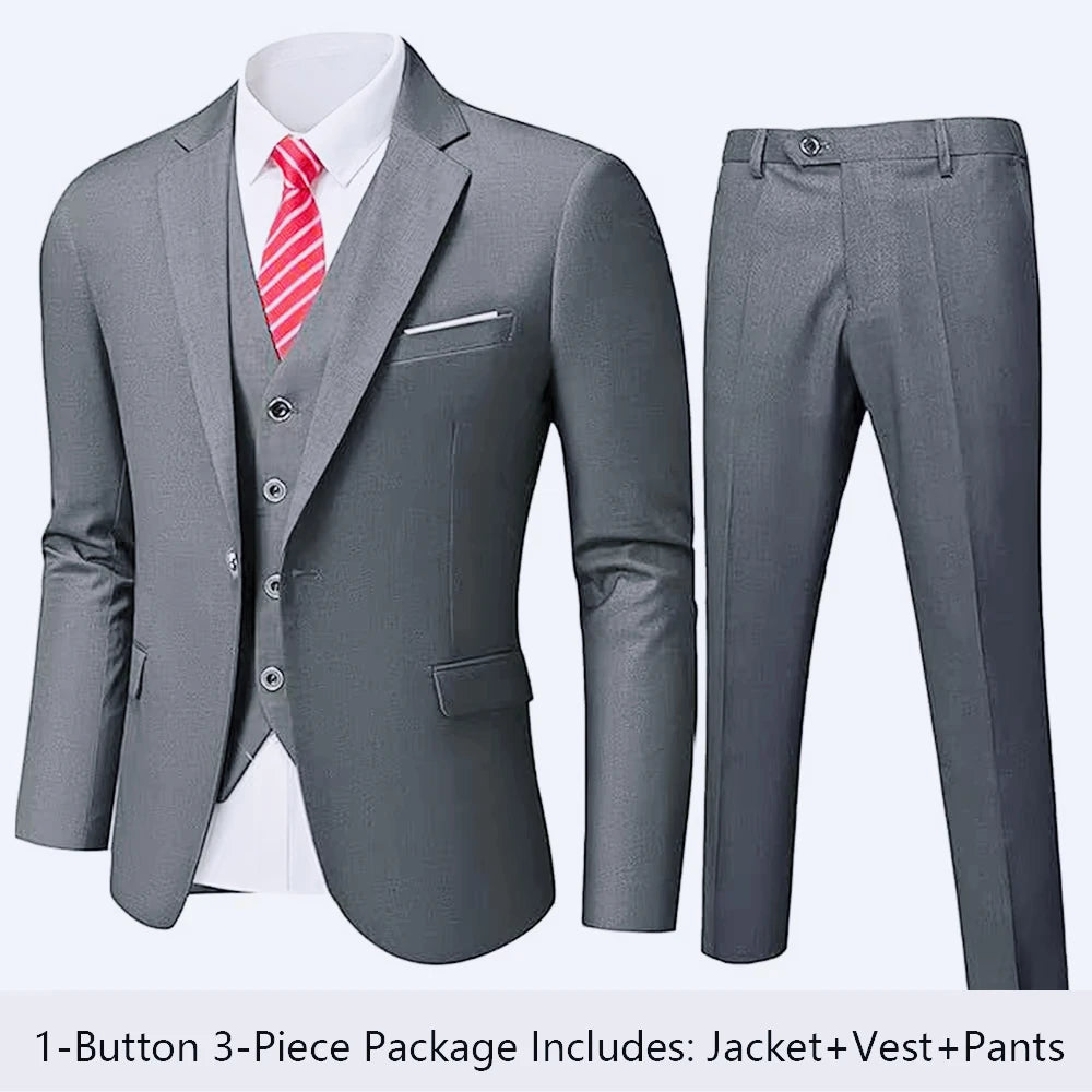 High Quality Wedding Suits For Men Elegant Blazers Set 3 Pieces Formal Classic Jackets Vest Pants Full Coats Luxury