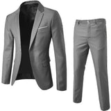 1 Set Men Blazer Pants Solid Color Long Sleeve Slim Fit Turndown Collar Temperament One Button Pockets Suit Set Men Clothes