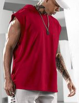 Hooded Solid Color New Men's Casual Pullover Sports Men's T-shirt Sleeveless Men's Waistcoat Loose