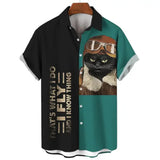 Fashion Men's Clothing Cool Samurai Cat Tops Summer New Men's Clothing Casual Short-Sleeved Anime Loose Blouse Hawaiian Shirts