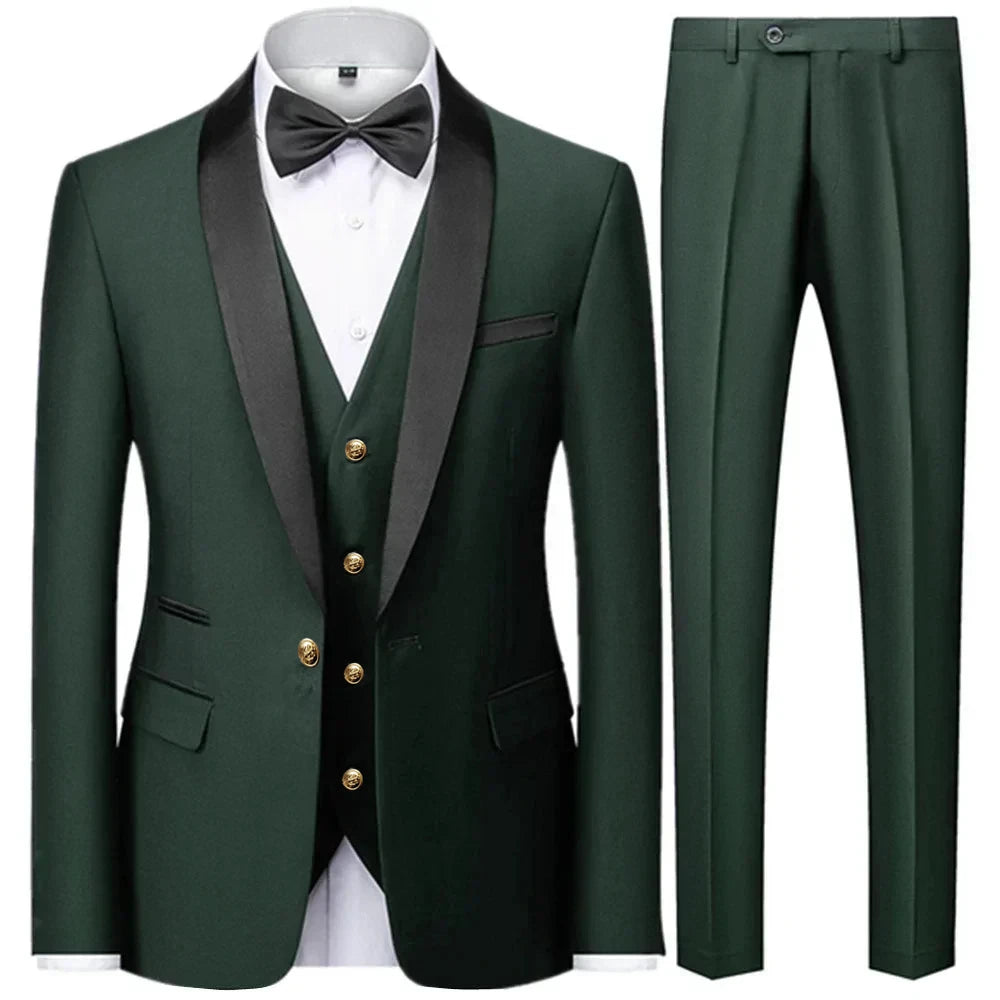 New Costume Clothing Luxury Party Stage Men's Suit Groomsmen Regular Fit Tuxedo 3 Peice Set Jacket+Trousers+Vest Blazers Pants