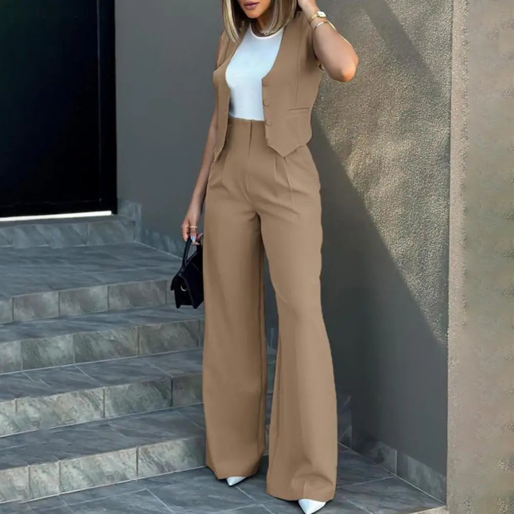 Women Suit Women Vest Elegant Lady Baggy Pants Set with Sleeveless Vest Women's High Waist Wide Leg Pants in for Fashionable