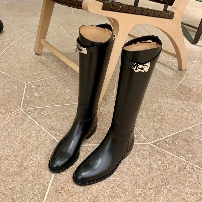 Women Shoes  Winter Platform Women Long Boot Fashion Thick Sole Flats Heels Round Toe Knee High Boot Side Zipper Knight Boot