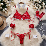 New In Women's Secret Clothes Christmas Red Top Sexy Patchwork Bodysuit Cosplay Erotic Lingerie Winter Strap Pajamas Nightwear