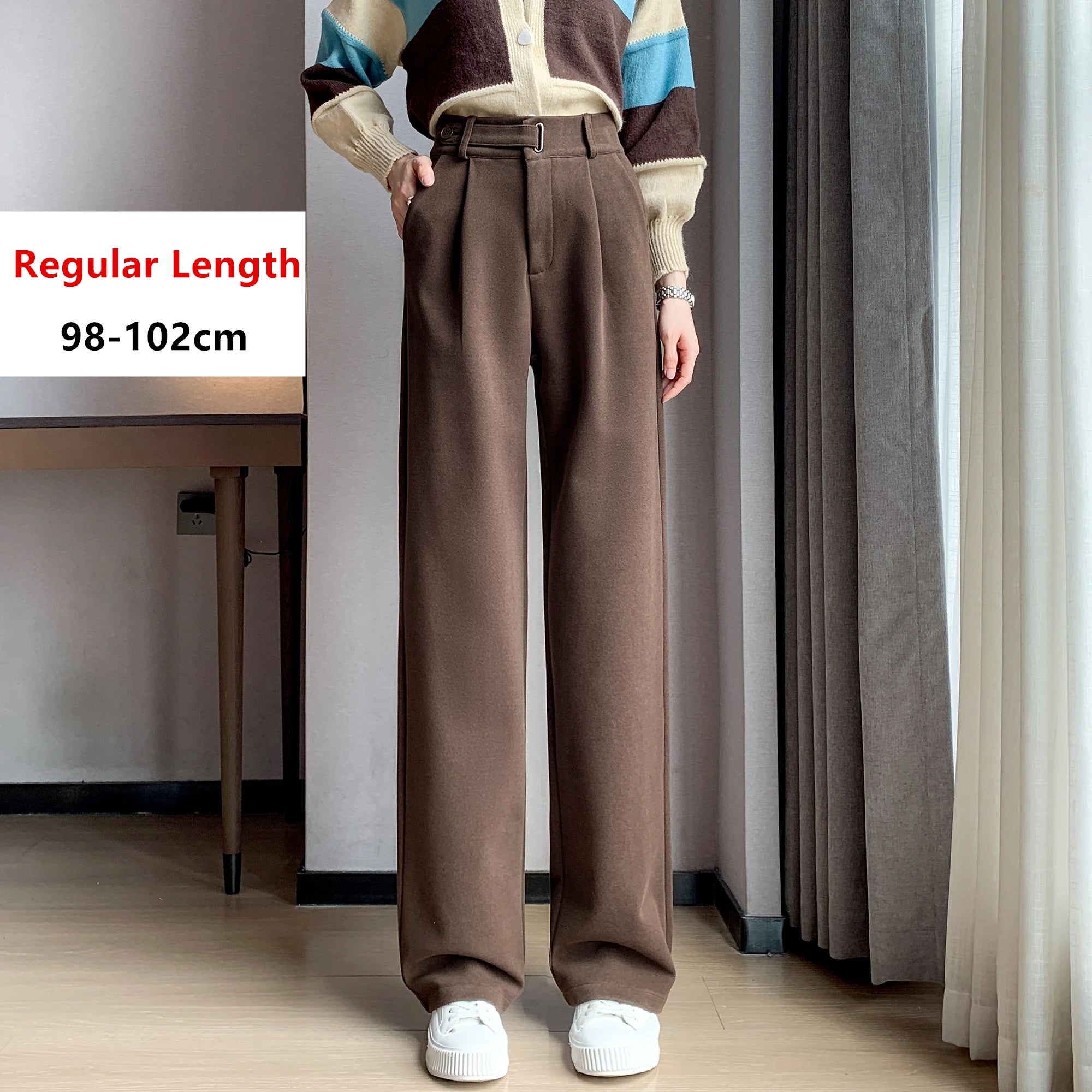 Seoulish Autumn Winter Thicken Woolen Casual Loose Full Length Pants New Button High Waist Chic Wide Leg Trousers Female