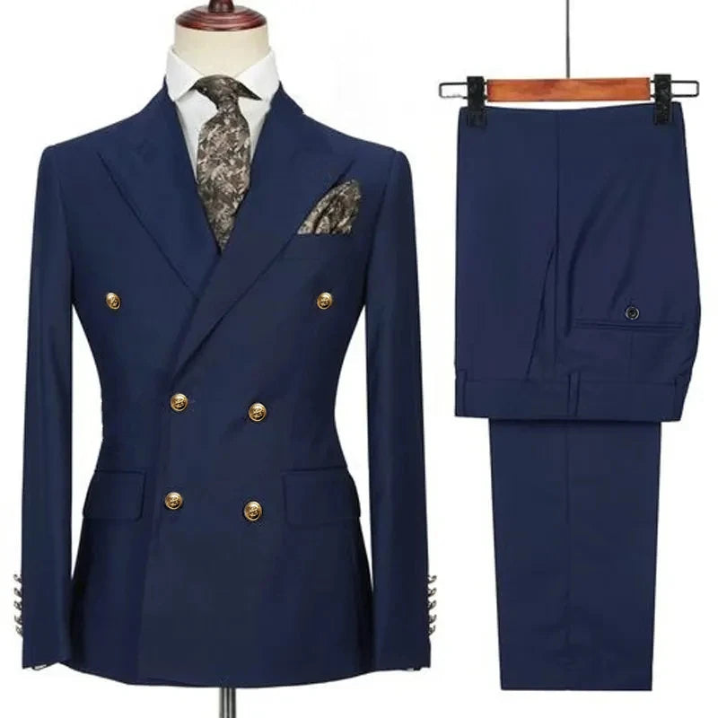 Fashion New Men's Leisure Boutique Business Banquet Solid Color Wedding Double Breasted Slim Fit Suit Blazers Jacket Pants