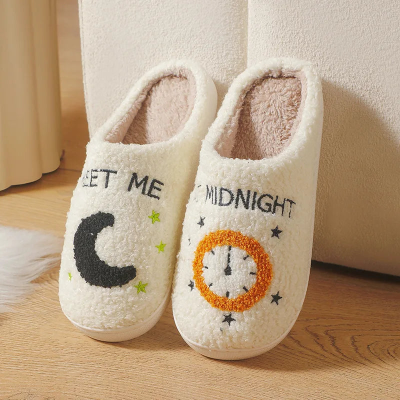 Cotton slippers female autumn and winter couple home indoor plush slippers non-slip warm clock smiley cotton slippers male