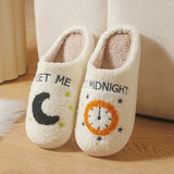 Cotton slippers female autumn and winter couple home indoor plush slippers non-slip warm clock smiley cotton slippers male