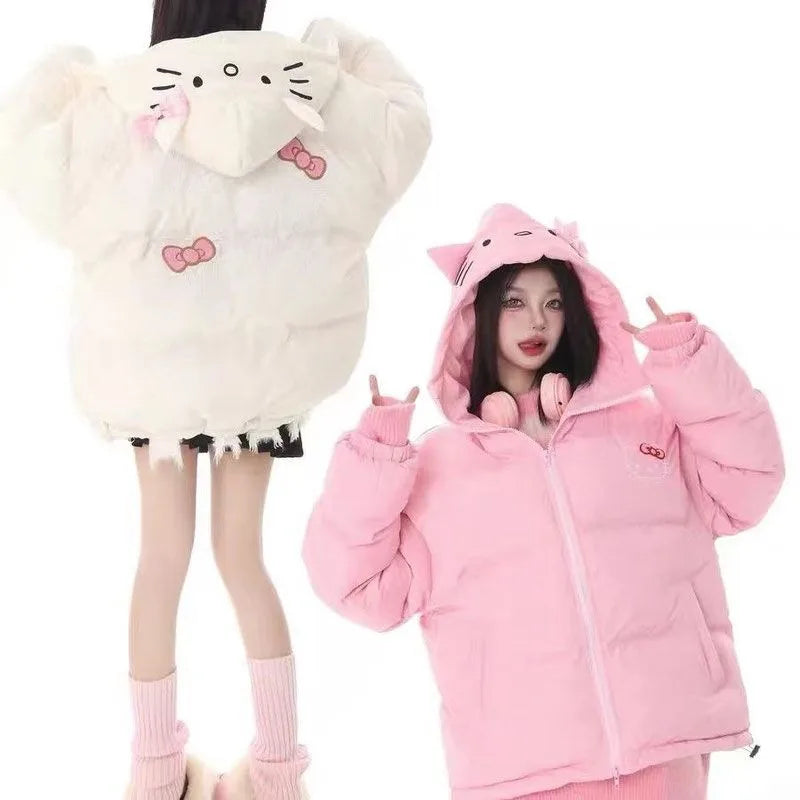 Sanrio kawaii anime Hello Kitty large size winter thickened warm loose coat cute girl heart cotton coat holiday gift wholesale