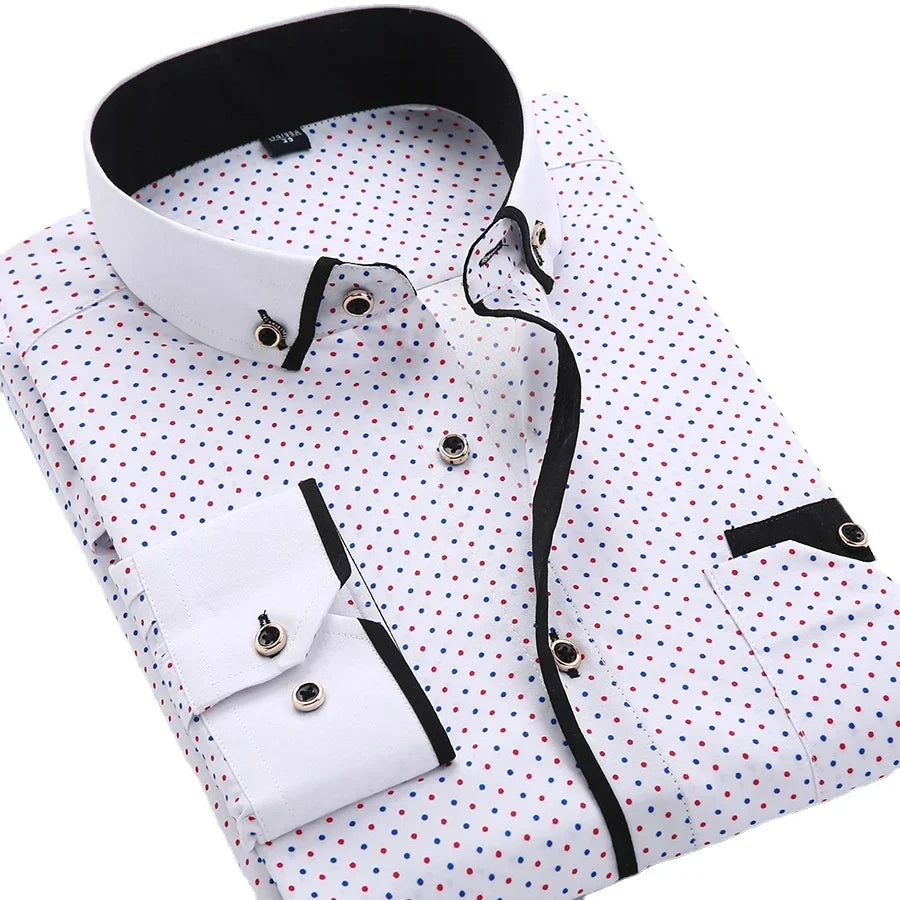 Floral Button Down Men Shirt Brand Male High-Quality Long Sleeve Shirts Casual Slim Fit Black Man Clothes Dress Shirts