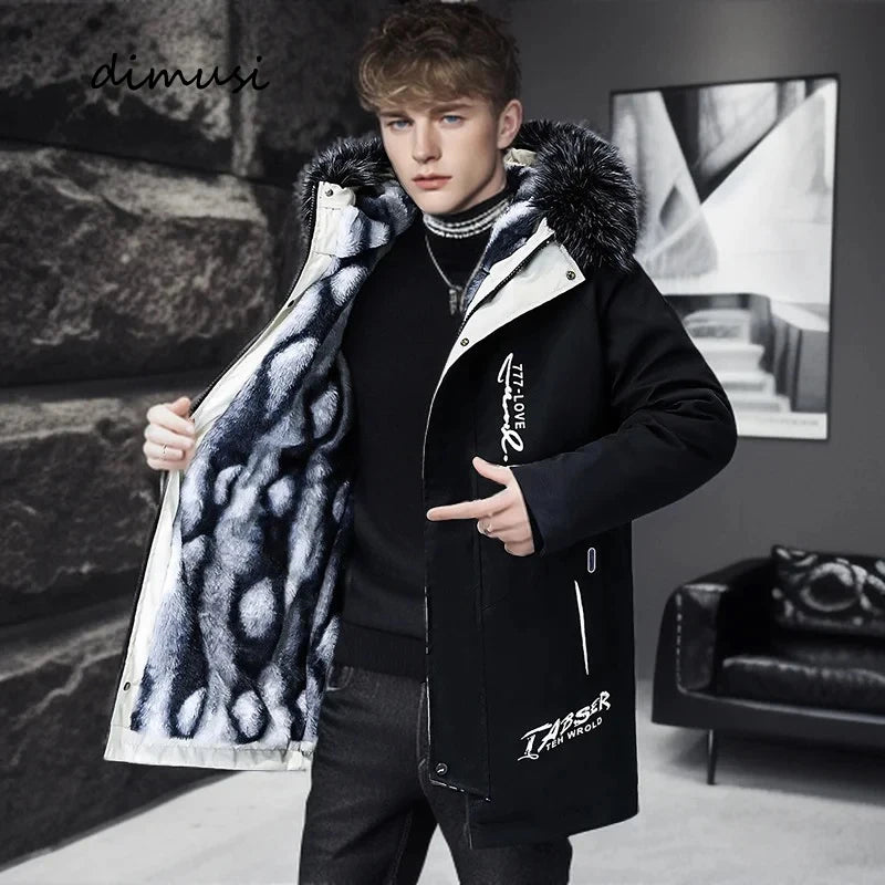 Winter Men's Long Jacket Fashion Male Thermal Parkas Coats Casual Men Classic Fur Collar Warm Padded Jackets Clothing