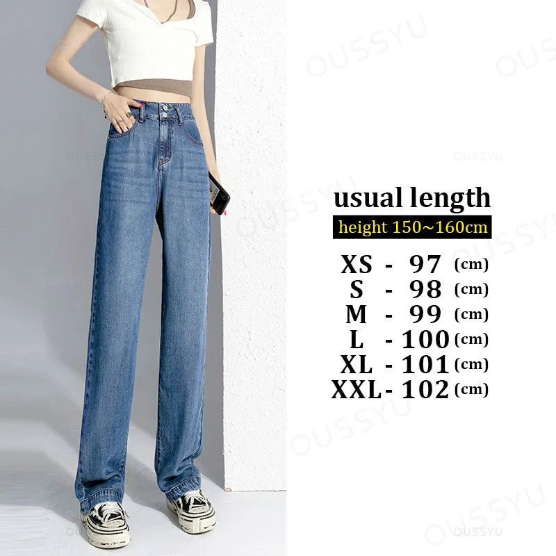 Summer Lyocell Thin Women's Wide-Leg Jeans High Waist Slimming Design High Street Mopping Trousers Loose Straight Pants Fashion