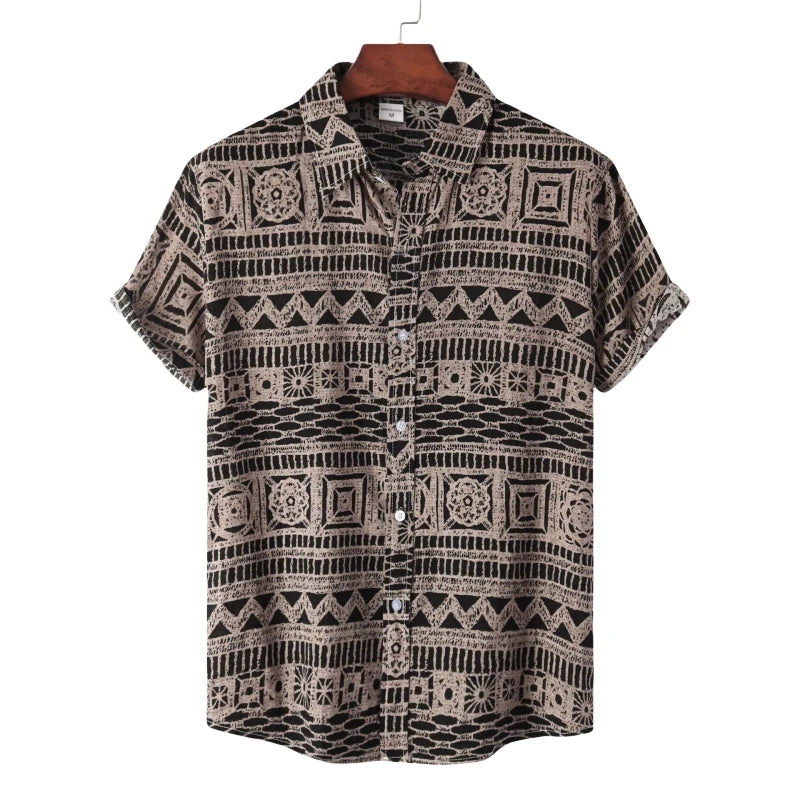 Luxury Men's Shirt Man T-shirt Tiki Fashion Short Sleeve Shirts And Blouses Clothing Social T-shirts Hawaiian Cotton Oversize