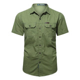 New Mens Military Shirt Men Short Sleeve Cargo Shirts 100% Cotton Casual Solid Shirt Male Pocket Work Shirt Tactical Shirt