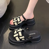 Woman Slippers Height on Word Slides Open Toe Indoor Sandals Outside Platform Beach Shoes for Women Trend New Fashion Shoe