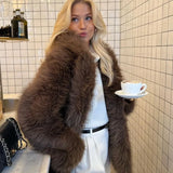 Brown Imitation Fur Coat Winter New Thick Warm Suit Collar Coats Medium Long Loose Women Elegant Socialite Female Plush Overcoat