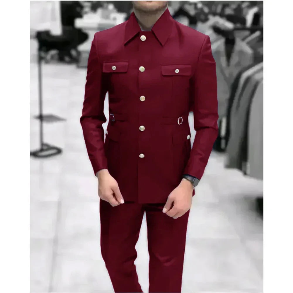 Men's Stand Collar Chinese Style Elegant Suits For Men Slim Fit Formal Groom Tuxedos Prom2 Pcs Classic Male Blazer Costume Homme