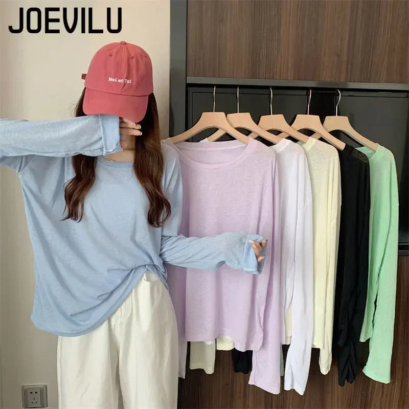 Mesh Sunscreen Clothing Long Sleeved T-shirt Cover Women's Summer Thin Fairy Tops Ladies Korean Casual Bottom Shirt Loose Blouse