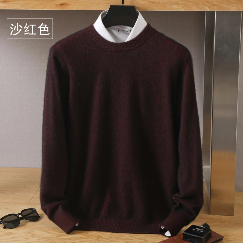 Men's 100% Pure Mink Cashmere Sweater O-Neck Pullovers Knit Sweater Autumn and Winter New Long Sleeve High-End Jumpers Mink Tops