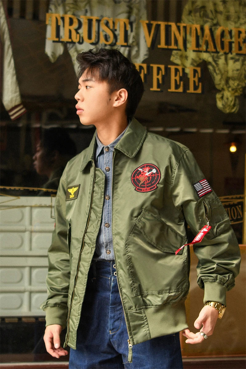 TOP GUN CWU-36P Spring Army Patch Pilot Flight Casual Outwear Men Bomber Coat Thin Jacket