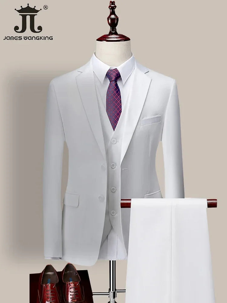 ( Jacket + Vest+Pants ) High-end Brand Formal Business Mens Suit Three-piece Groom Wedding Dress Solid Color Suit