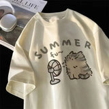 Summer Cat Print Funny Kids Woman Tees T-shirt Girls Short Sleeve Korean Kpop Clothes Casual Oversized Free Shipping