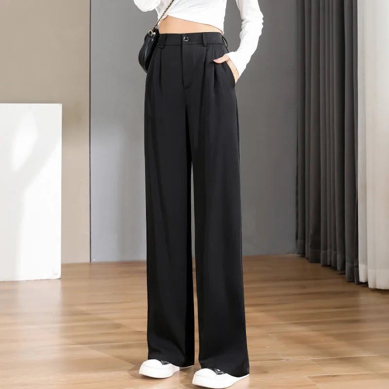 Women's Loose Spring Summer New High Waist Wide Legs Slim Casual Trousers Korean Fashion Trend Female Suit Straight Pants