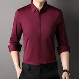 High end Mulberry Silk Dress Shirts Business Men Wrinkle Resistant Button Invisible Elastic Tops Luxurious Male Quality Clothing