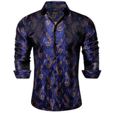 Men's Long Sleeve Black Paisley Silk Dress Shirts Casual Tuxedo Social Shirt Luxury Designer Men Clothing