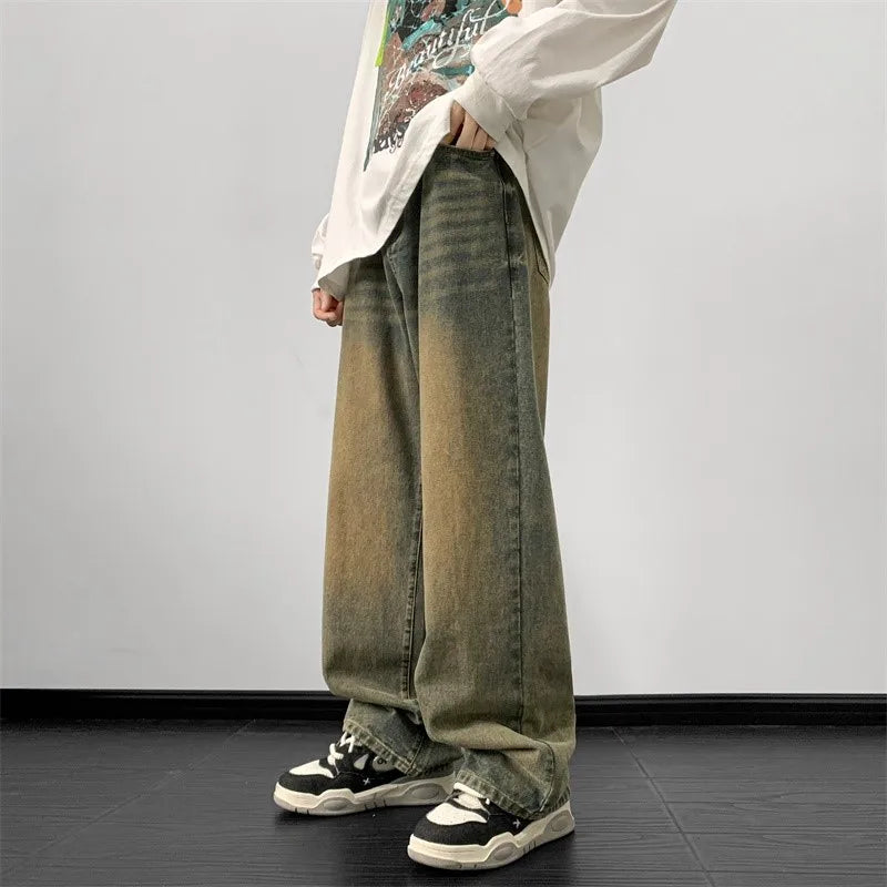 Jeans men Wide Leg Jeans Male Loose Straight Denim Pants Autumn Harajuku Vintage Blue Jean Trouser Streetwear Clothes