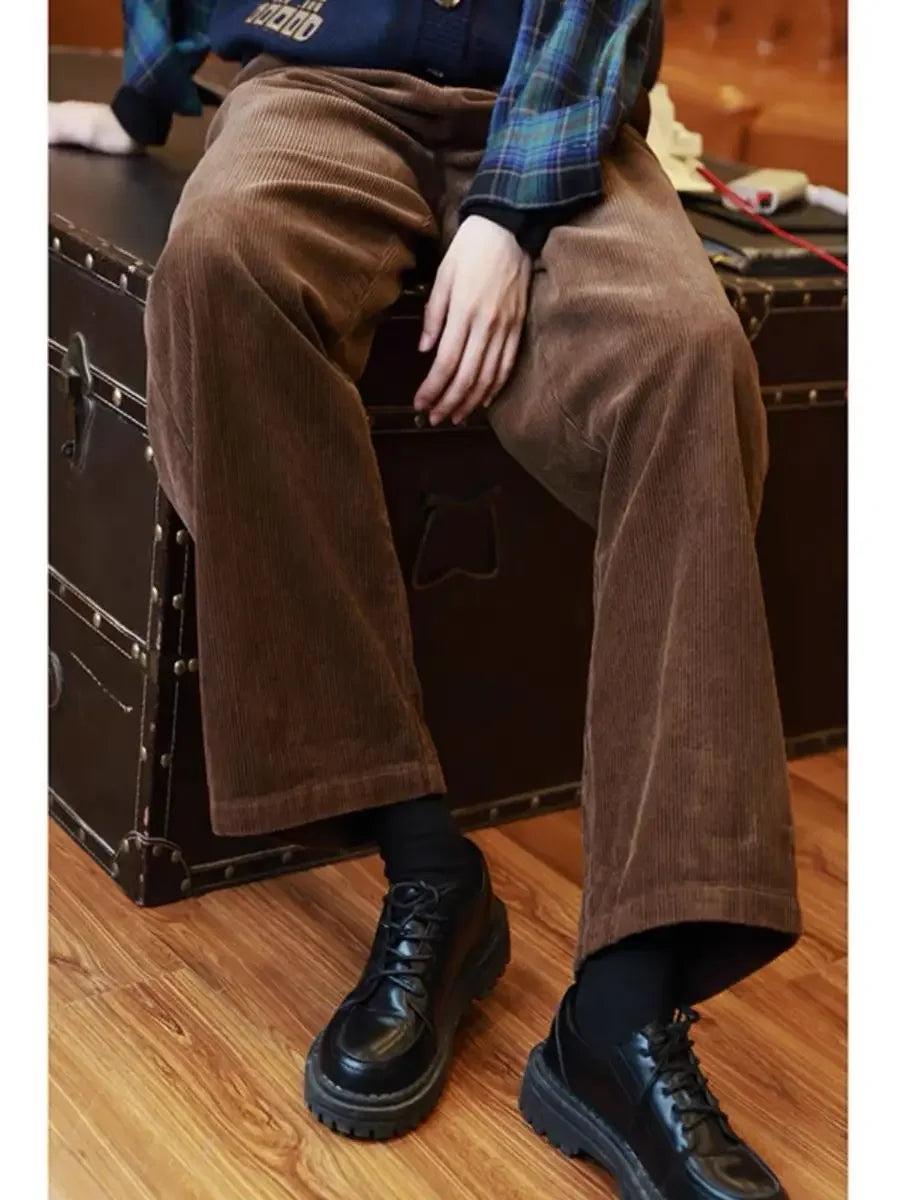 Vintage High Waist Corduroy Pants Women Spring Fall Straight Causal Full Length Trousers Korean Fashion Baggy All Match Pant New