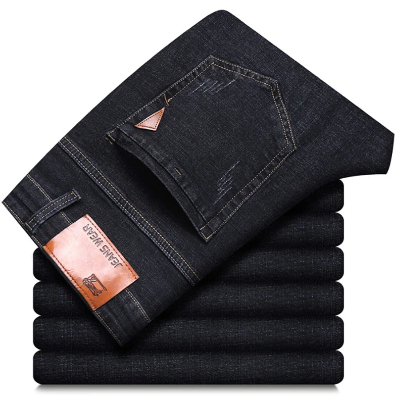 NEW Men's Fashion Business Jeans Classic Style Casual Stretch Slim Jean Pants Male Brand Denim Trousers Black Blue