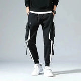 Men's Cargo Pants Casual Hip Hop Hit Color Multiple Pockets Trousers Streetwear Ribbons Techwear Sweatpants