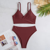 High Waist Bikinis Women Solid Strap Swimsuit Female Padded Swimwear Bathers Bathing Swimming Swim Suit Summer Beachwear