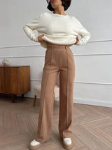 Women's Winter Pants Thick Warm Loose Classic Long Wide Leg Trousers Thermal Brown Beige Wool Long Pants for Women