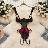 New In Women's Secret Clothes Christmas Red Top Sexy Patchwork Bodysuit Cosplay Erotic Lingerie Winter Strap Pajamas Nightwear