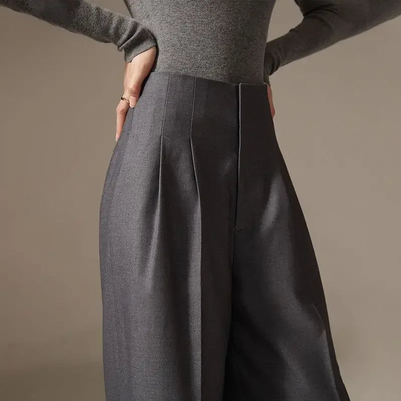 Spring New Pants High Waist Wide Leg Pants Draping Effect Tight Waist Long Pants High-Looking Slide Suit or Women