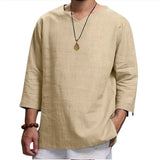 Men's New 3/4 Sleeve Loose Solid Casual Large Pullover T-Shirt