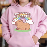 Cute Capybara Loves Bubble Tea kids hoodie pink plus velvet sweater autumn and winter tops for girls