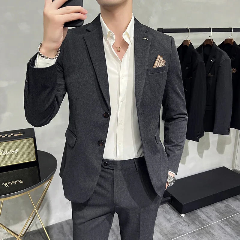 Men's Suit Jacket Vest Pants Fashion Boutique Plaid Casual Business Male Groom Wedding Tuxedo Dress 3 Pieces Set Blazers Coat